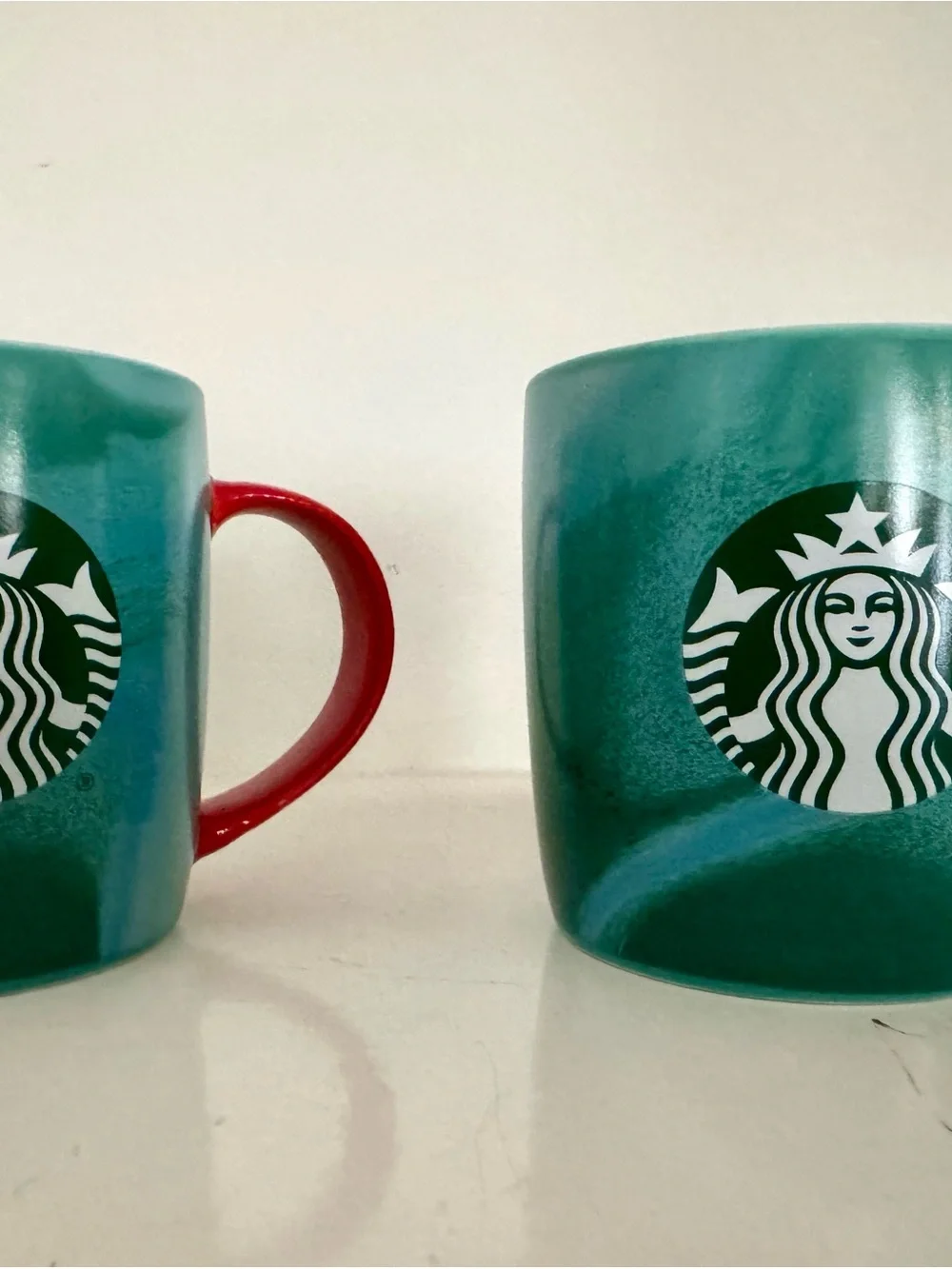 Starbucks 2024 Holiday Teal Green Marble Mugs with Red Handle - Set of 2 (11oz)